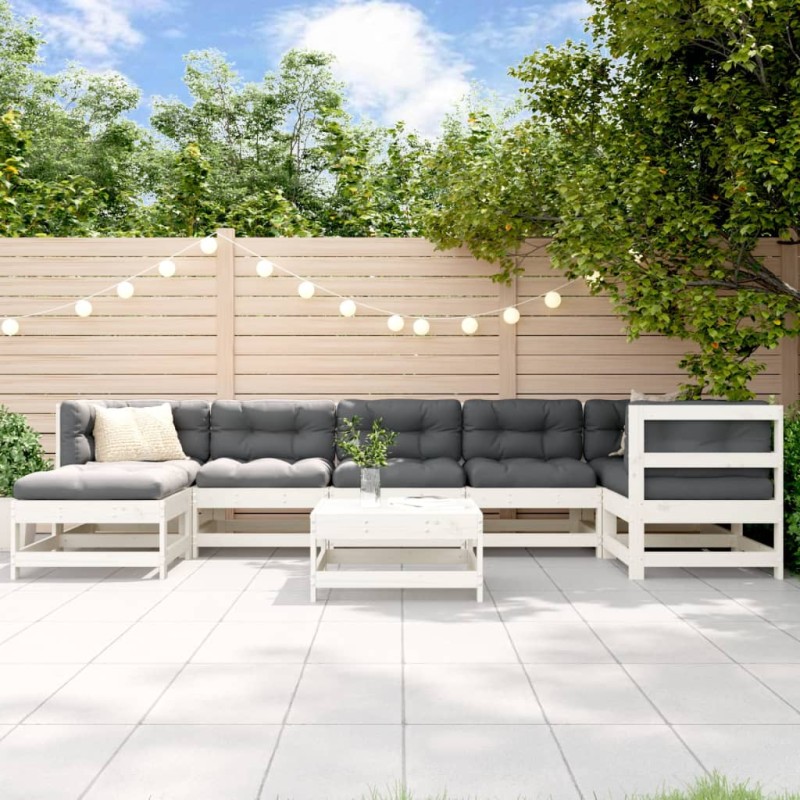 vidaXL 8-tlg. Garten-Lounge-Set Weiß Massivholz Kiefer vidaXL 8-tlg. Garten-Lounge-Set Weiß Massivholz Kiefer