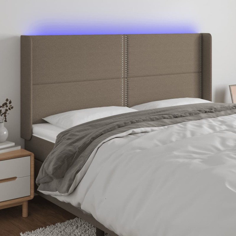 vidaXL LED Kopfteil Taupe 163x16x118/128 cm Stoff