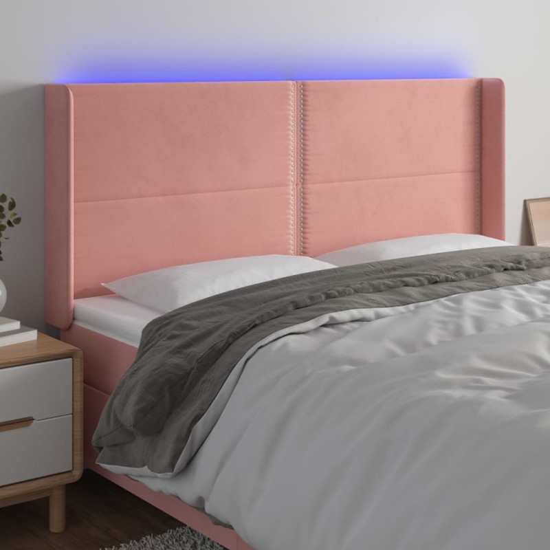 vidaXL LED Kopfteil Rosa 203x16x118/128 cm Samt
