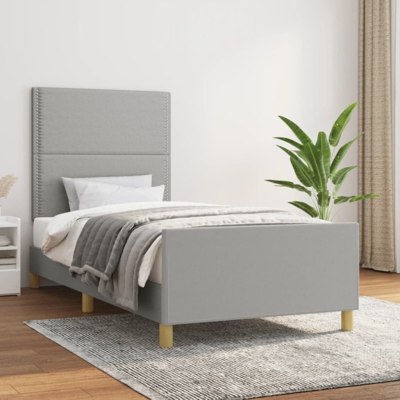 vidaXL Bettgestell mit Kopfteil Hellgrau 90x190 cm Stoff vidaXL Bettgestell mit Kopfteil Hellgrau 90x190 cm Stoff
