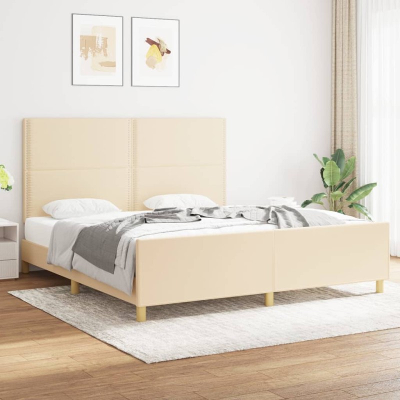 vidaXL Bettgestell mit Kopfteil Creme 180x200 cm Stoff vidaXL Bettgestell mit Kopfteil Creme 180x200 cm Stoff
