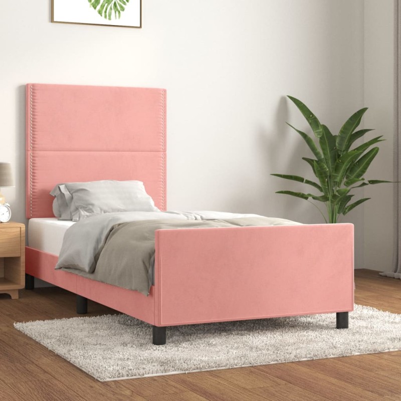 vidaXL Bettgestell mit Kopfteil Rosa 100x200 cm Samt vidaXL Bettgestell mit Kopfteil Rosa 100x200 cm Samt
