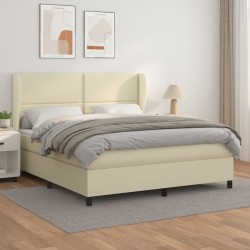 vidaXL Boxspringbett mit Matratze Creme 160x200 cm Kunstleder