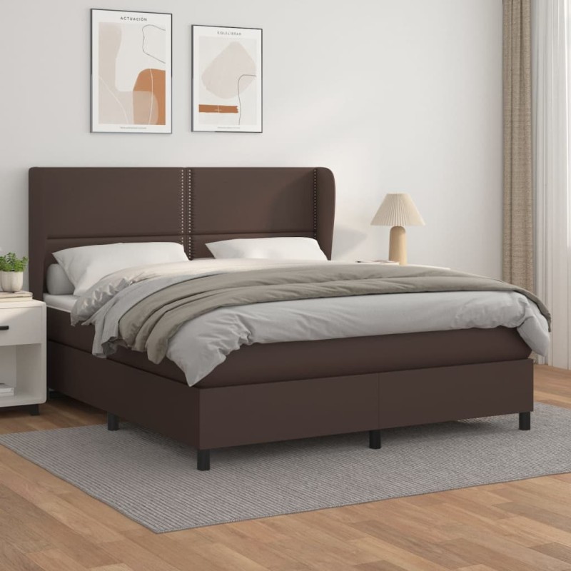 vidaXL Boxspringbett mit Matratze Braun 180x200 cm Kunstleder vidaXL Boxspringbett mit Matratze Braun 180x200 cm Kunstleder