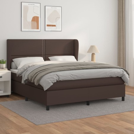vidaXL Boxspringbett mit Matratze Braun 180x200 cm Kunstleder