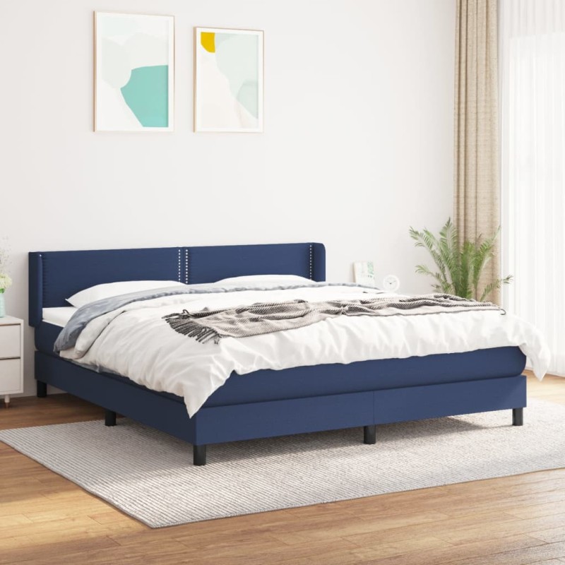 vidaXL Boxspringbett mit Matratze Blau 180x200 cm Stoff vidaXL Boxspringbett mit Matratze Blau 180x200 cm Stoff
