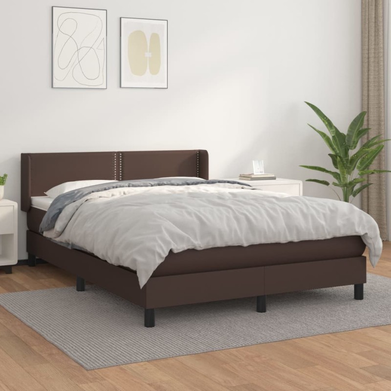 vidaXL Boxspringbett mit Matratze Braun 140x190 cm Kunstleder vidaXL Boxspringbett mit Matratze Braun 140x190 cm Kunstleder