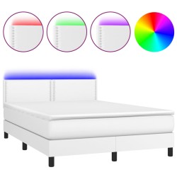 vidaXL Boxspringbett mit Matratze & LED Weiß 140x190 cm Kunstleder