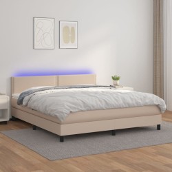 vidaXL Boxspringbett mit Matratze & LED Cappuccino-Braun 160x200cm