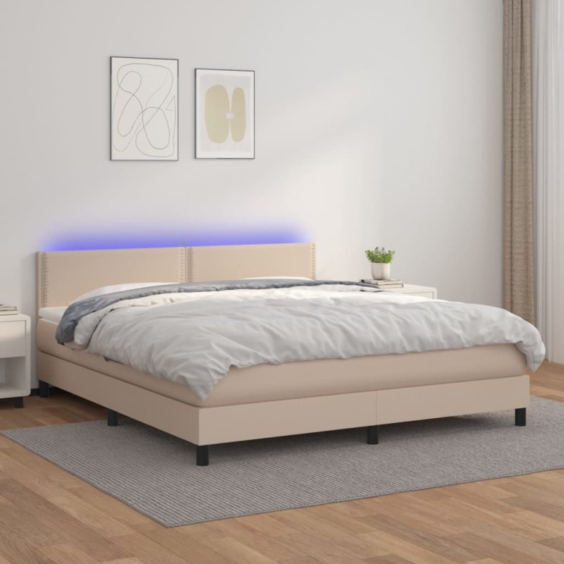 vidaXL Boxspringbett mit Matratze & LED Cappuccino-Braun 160x200cm vidaXL Boxspringbett mit Matratze & LED Cappuccino-Braun 160x200cm
