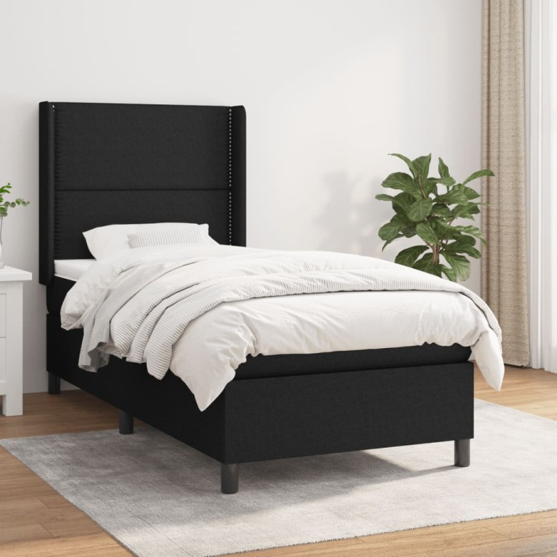 vidaXL Boxspringbett mit Matratze Schwarz 90x190 cm Stoff vidaXL Boxspringbett mit Matratze Schwarz 90x190 cm Stoff