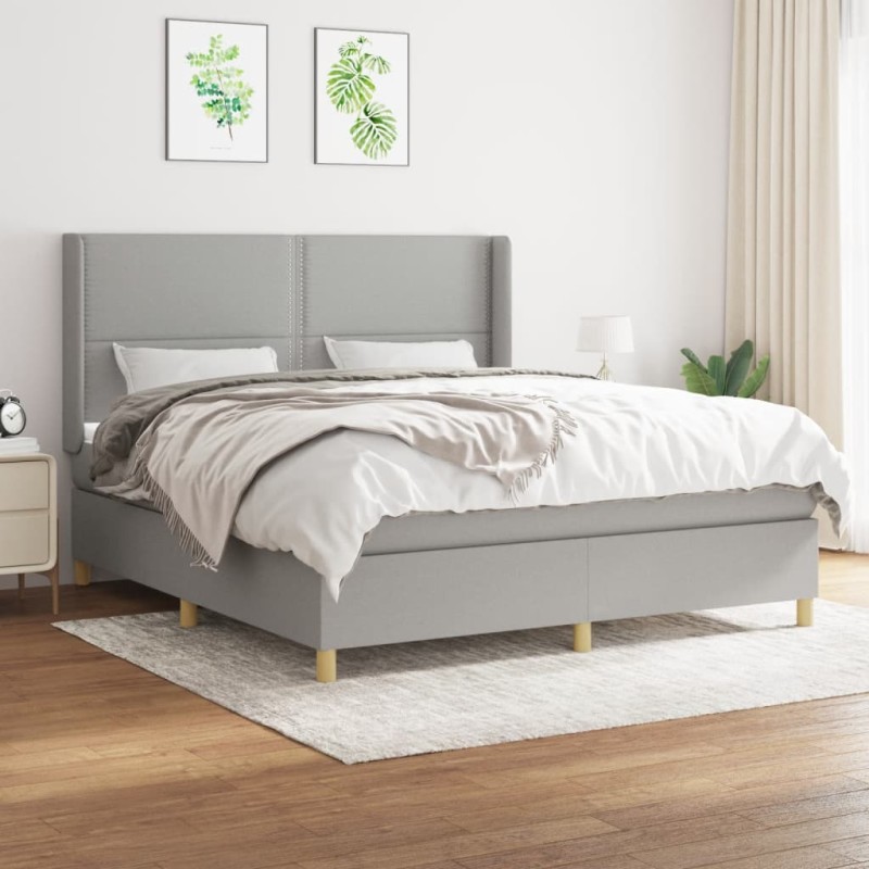vidaXL Boxspringbett mit Matratze Hellgrau 160x200 cm Stoff vidaXL Boxspringbett mit Matratze Hellgrau 160x200 cm Stoff
