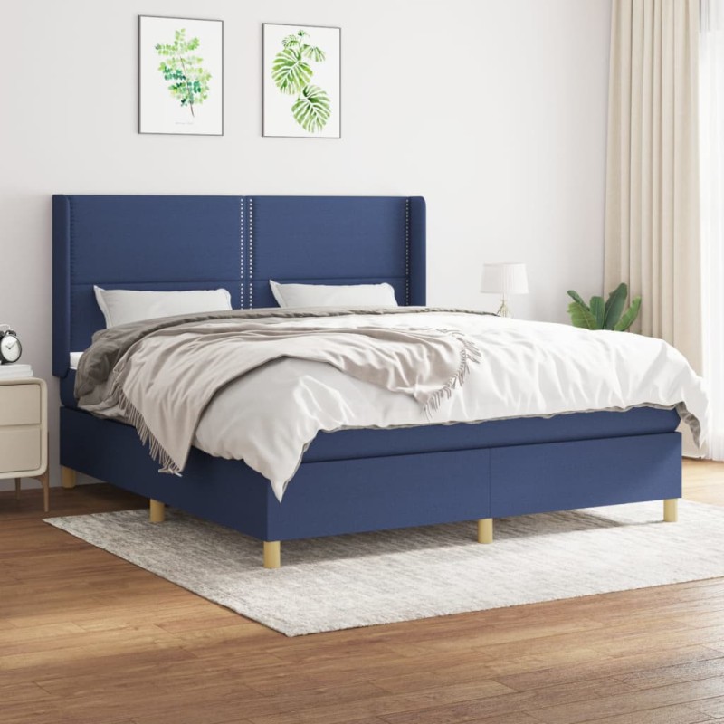 vidaXL Boxspringbett mit Matratze Blau 180x200 cm Stoff vidaXL Boxspringbett mit Matratze Blau 180x200 cm Stoff