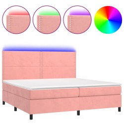 vidaXL Boxspringbett mit Matratze & LED Rosa 200x200 cm Samt