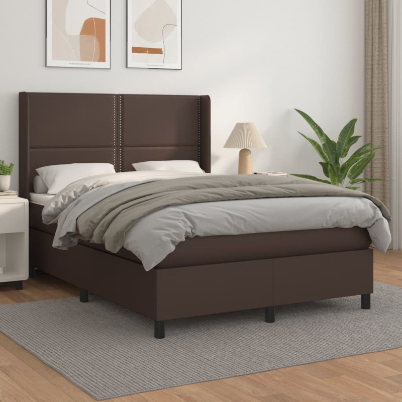 vidaXL Boxspringbett mit Matratze Braun 140x200 cm Kunstleder vidaXL Boxspringbett mit Matratze Braun 140x200 cm Kunstleder