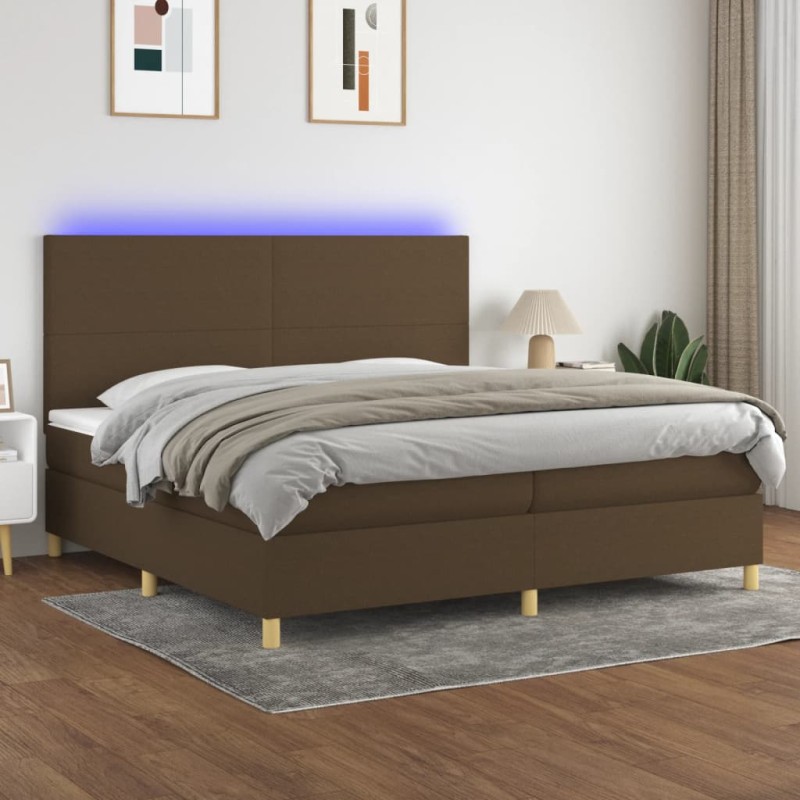 vidaXL Boxspringbett mit Matratze & LED Dunkelbraun 200x200 cm Stoff vidaXL Boxspringbett mit Matratze & LED Dunkelbraun 200x200 cm Stoff