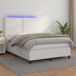 vidaXL Boxspringbett mit Matratze & LED Weiß 140x190 cm Kunstleder