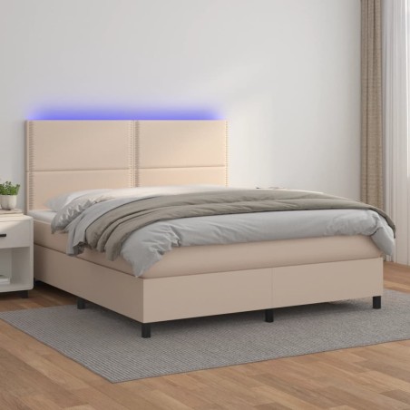 vidaXL Boxspringbett mit Matratze & LED Cappuccino-Braun 160x200cm