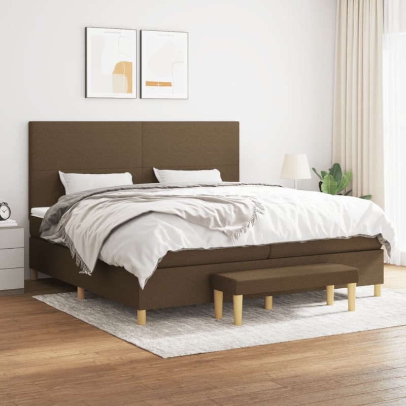 vidaXL Boxspringbett mit Matratze Dunkelbraun 200x200 cm Stoff vidaXL Boxspringbett mit Matratze Dunkelbraun 200x200 cm Stoff
