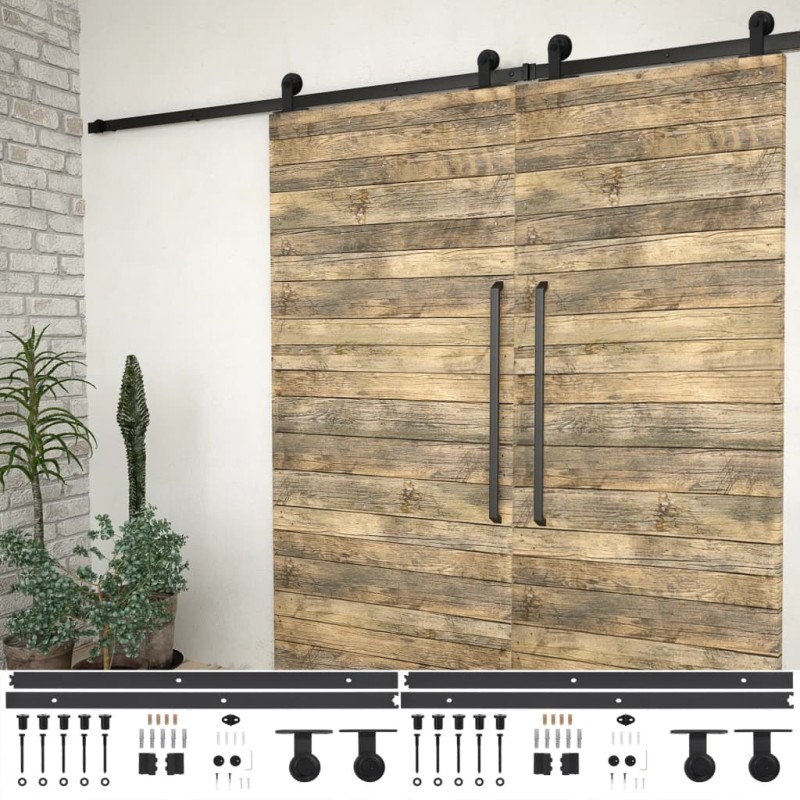 Schiebetür-Beschlagsätze 2 Stk. 200 cm Stahl Schwarz Schiebetür-Beschlagsätze 2 Stk. 200 cm Stahl Schwarz
