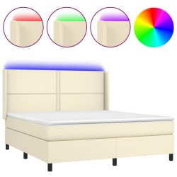 vidaXL Boxspringbett mit Matratze & LED Creme 160x200 cm Kunstleder