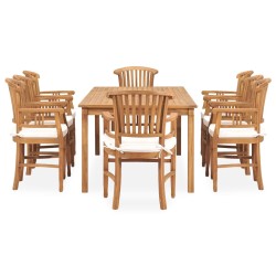 9-tlg. Garten-Essgruppe mit Kissen Massivholz Teak