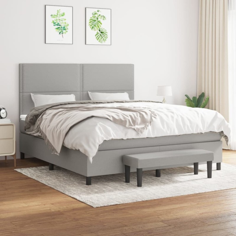 vidaXL Boxspringbett mit Matratze Hellgrau 160x200 cm Stoff vidaXL Boxspringbett mit Matratze Hellgrau 160x200 cm Stoff