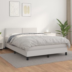 vidaXL Boxspringbett mit Matratze Weiß 140x200 cm Kunstleder