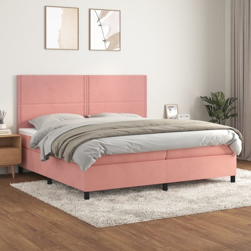 vidaXL Boxspringbett mit Matratze Rosa 200x200 cm Samt vidaXL Boxspringbett mit Matratze Rosa 200x200 cm Samt