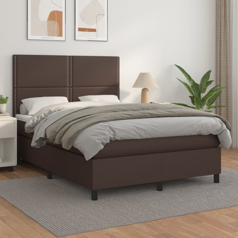 vidaXL Boxspringbett mit Matratze Braun 140x190 cm Kunstleder vidaXL Boxspringbett mit Matratze Braun 140x190 cm Kunstleder