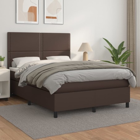 vidaXL Boxspringbett mit Matratze Braun 140x190 cm Kunstleder
