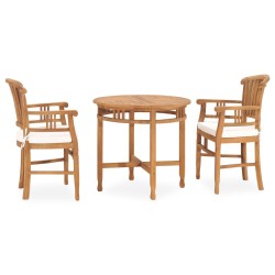 vidaXL 3-tlg. Garten-Essgruppe mit Kissen Massivholz Teak 