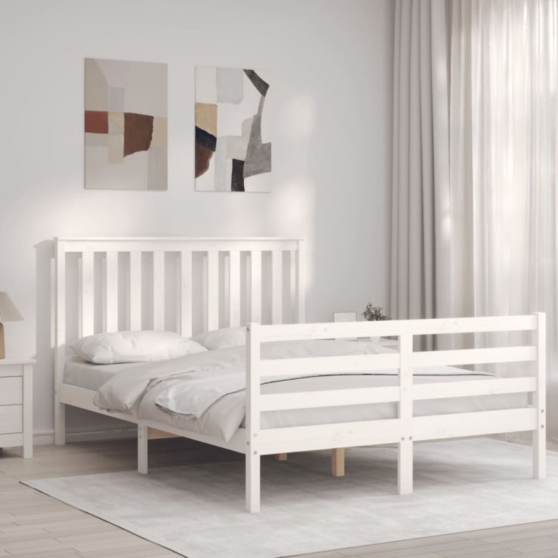 vidaXL Massivholzbett mit Kopfteil Weiß vidaXL Massivholzbett mit Kopfteil Weiß
