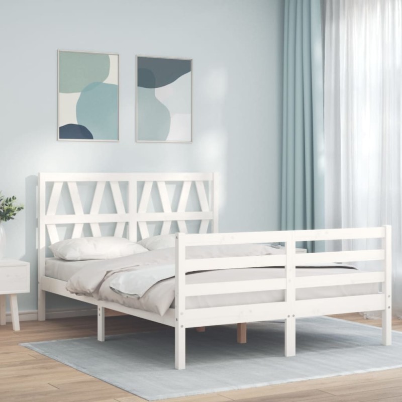 vidaXL Massivholzbett mit Kopfteil Weiß vidaXL Massivholzbett mit Kopfteil Weiß
