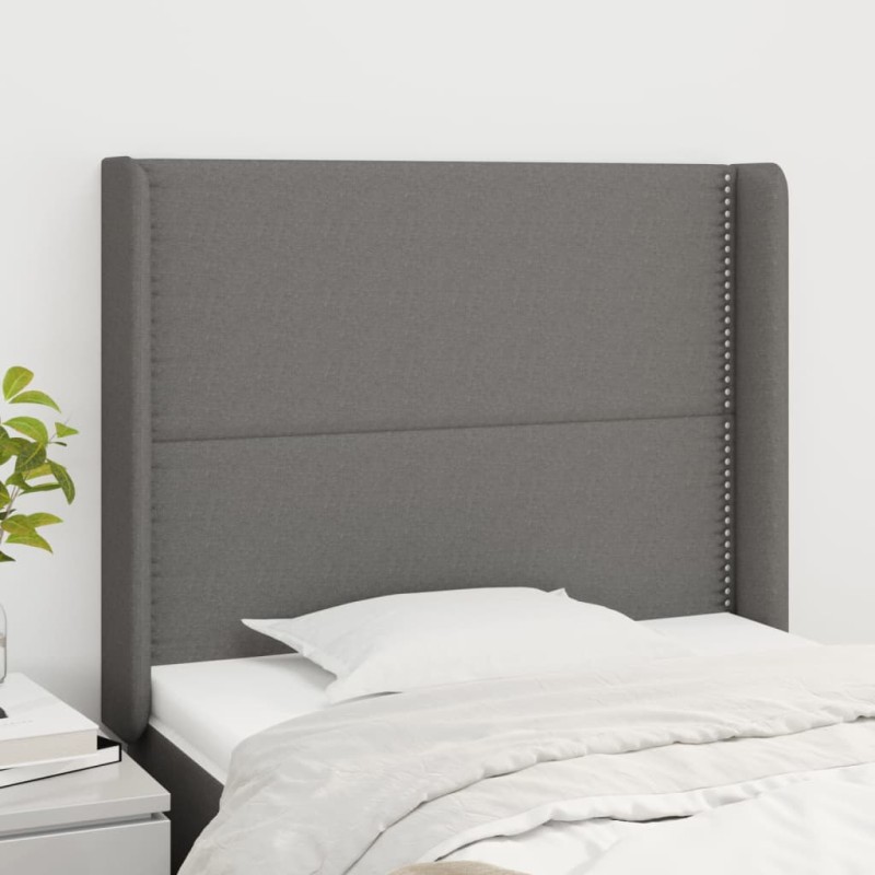 vidaXL Kopfteil mit Ohren Dunkelgrau 93x16x118/128 cm Stoff