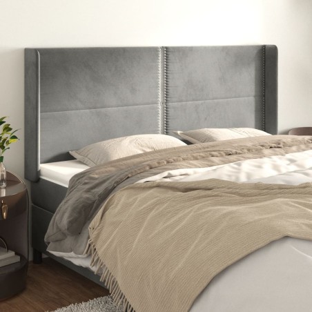 vidaXL Kopfteil mit Ohren Hellgrau 163x16x118/128 cm Samt