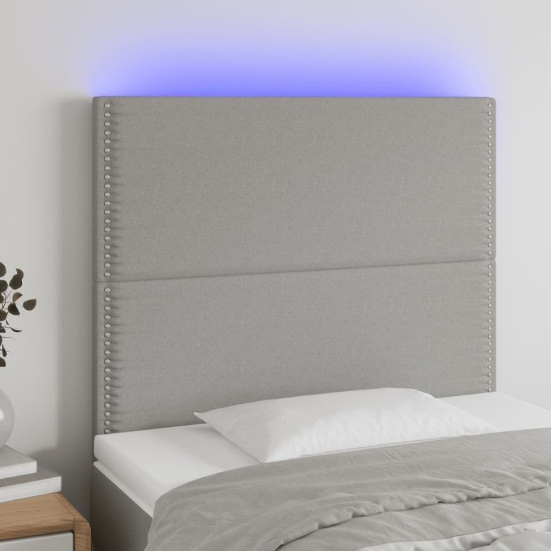 vidaXL LED Kopfteil Hellgrau 90x5x118/128 cm Stoff
