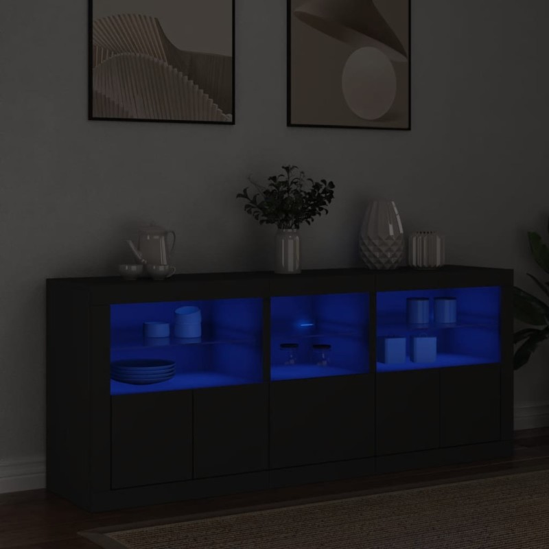 vidaXL Sideboard mit LED-Leuchten Schwarz 162x37x67 cm vidaXL Sideboard mit LED-Leuchten Schwarz 162x37x67 cm