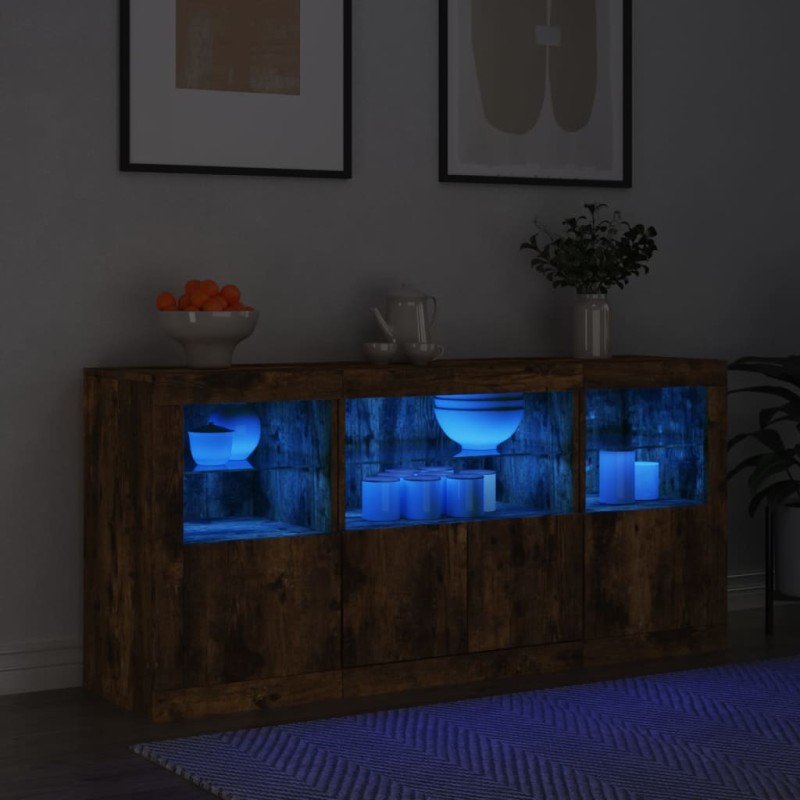 vidaXL Sideboard mit LED-Leuchten Räuchereiche 142,5x37x67 cm vidaXL Sideboard mit LED-Leuchten Räuchereiche 142,5x37x67 cm