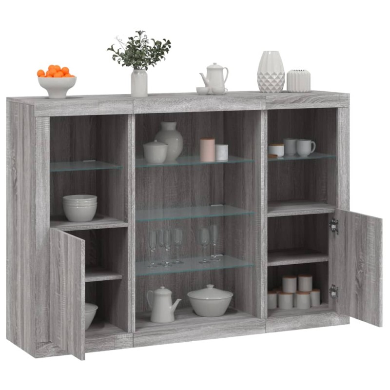 vidaXL Sideboards mit LED-Leuchten 3 Stk. Grau Sonoma Holzwerkstoff vidaXL Sideboards mit LED-Leuchten 3 Stk. Grau Sonoma Holzwerkstoff
