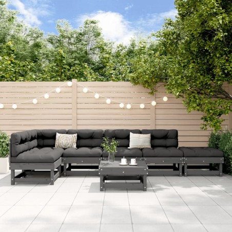 vidaXL 7-tlg. Garten-Lounge-Set Grau Massivholz Kiefer