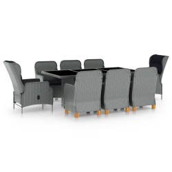 9-tlg. Garten-Essgruppe mit Auflagen Poly Rattan Hellgrau