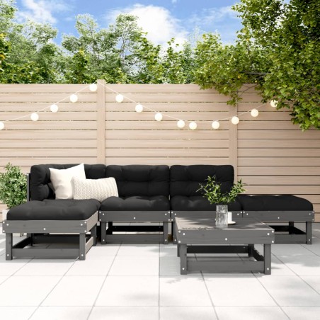 vidaXL 6-tlg. Garten-Lounge-Set Grau Massivholz Kiefer
