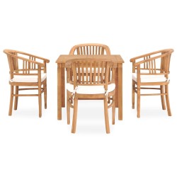 5-tlg. Garten-Essgruppe mit Auflagen Massivholz Teak