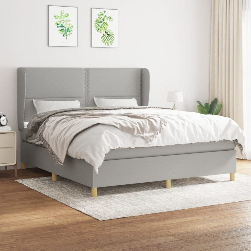 vidaXL Boxspringbett mit Matratze Hellgrau 180x200 cm Stoff vidaXL Boxspringbett mit Matratze Hellgrau 180x200 cm Stoff