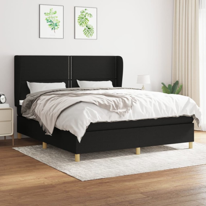 vidaXL Boxspringbett mit Matratze Schwarz 180x200 cm Stoff vidaXL Boxspringbett mit Matratze Schwarz 180x200 cm Stoff