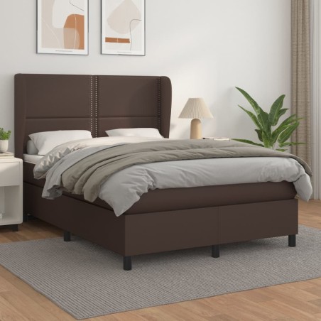 vidaXL Boxspringbett mit Matratze Braun 140x190 cm Kunstleder