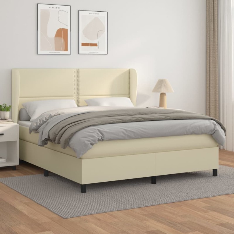 vidaXL Boxspringbett mit Matratze Creme 180x200 cm Kunstleder vidaXL Boxspringbett mit Matratze Creme 180x200 cm Kunstleder