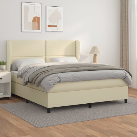 vidaXL Boxspringbett mit Matratze Creme 180x200 cm Kunstleder