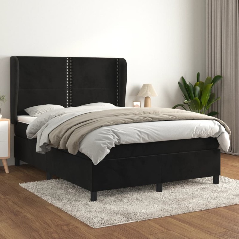 vidaXL Boxspringbett mit Matratze Schwarz 140x200 cm Samt vidaXL Boxspringbett mit Matratze Schwarz 140x200 cm Samt